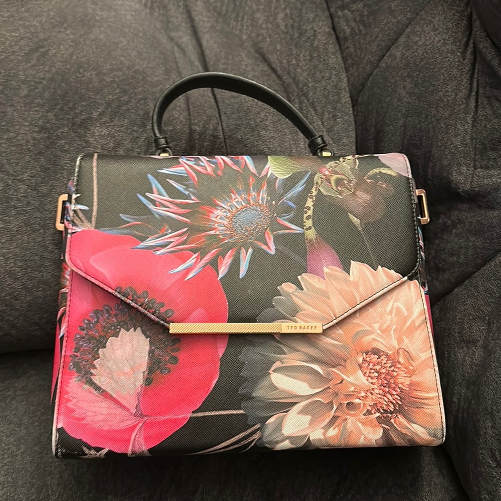 Ted Baked Black Purse with Flowers GUC